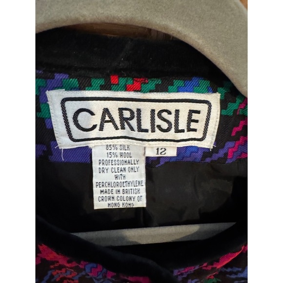 80s Carlisle Houndstooth Quilted Silk Wool Blazer Jkt Womens Modern Size 4 / 6 - Picture 3 of 9